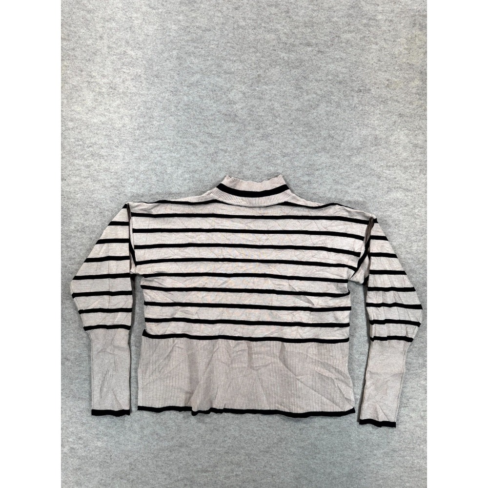 Rachel Zoe Sweater Womens Large Brown Striped Ribbed Trim Winter Warm Mock Neck - Picture 11 of 16